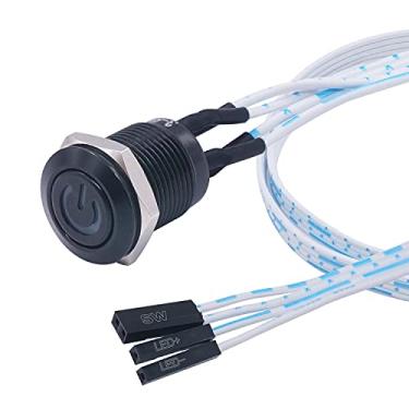 Imagem de weideer Interruptor de botão de pressão momentâneo de 12 mm Interruptor de chassi de metal à prova d'água 6V Anel azul LED Símbolo de energia Luz Liga/Desliga com fio para orifício de montagem de