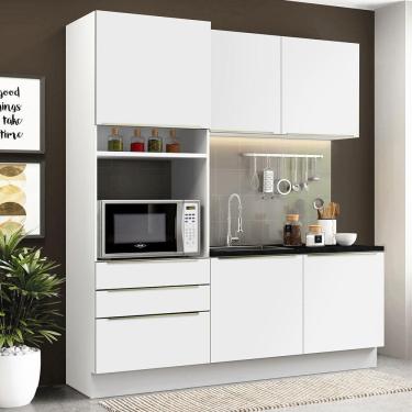 Imagem de Cozinha Compacta Madesa Lux com Armário e Balcão 5 Portas 3 Gavetas - Branco/Branco Veludo