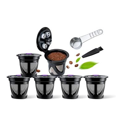 Imagem de Filtros de café reutilizáveis copo k reutilizável compatível com K Supreme e K Supreme Plus Single Serve Coffee Maker / Cápsulas de café recarregáveis K (6 peças em preto, com colher
