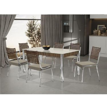 Imagem de Conjunto Sala de Jantar Mesa Natani 160x90cm com 6 Cadeiras Natani Junco Aço Nobre Móveis Cromado/Bege
