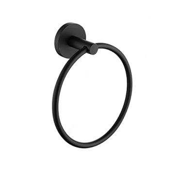 Imagem de Anel de toalha de ouro escovado montado na parede suporte de toalha redondo cabide acessórios de armazenamento cozinha banheiro acessórios preto fosco, preto redondo A1