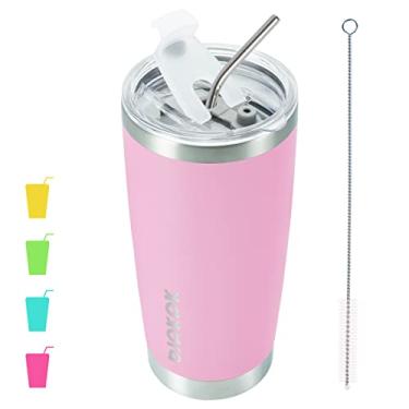 Imagem de BJPKPK Caneca de Café de Aço Inoxidável Isolada de 590 ml com Tampa e Canudo, Rosa Claro