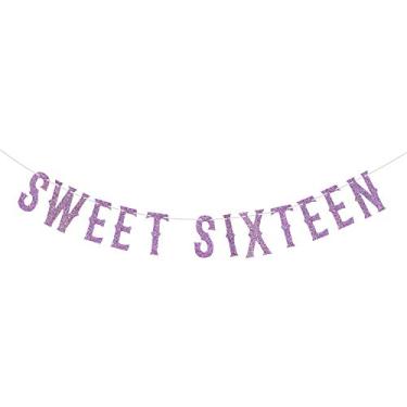 Imagem de Banner com glitter roxo doce dezesseis, Hello 16 / I'm 16 Bitches/Sweet 16 Party Decorations, 16th Birthday Party Supplies Photo Props Bunting Sign