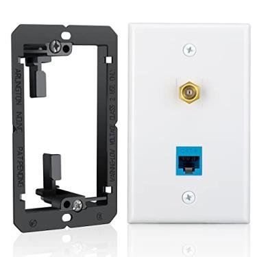 Imagem de Placa de parede coaxial Ethernet com suporte de montagem de baixa tensão de entrada única, acoplador Electop 2 portas Cat6 Keystone e porta coaxial RG6 tipo F RJ45 fêmea para fêmea placa de parede