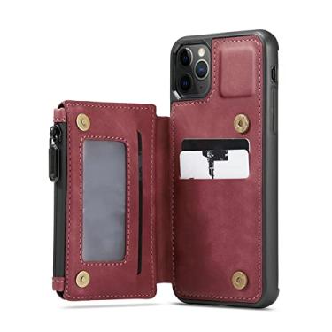 Imagem de Para iphone 14 13 12 11 Pro XS Max XR 7 8 Plus Couro Flip Phone Case Zipper Credit Card Wallet Cover, red, For iPhone 12 Pro Max
