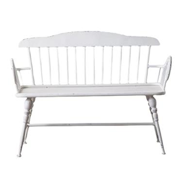 Imagem de KIZQYN Banco de jardim externo de ferro forjado banco de lazer banco de jardim banco branco encosto sofá cadeira estilo pastoral banco de jardim antigo artesanato para 2 pessoas bancos ao ar livre
