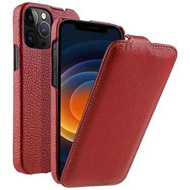Imagem de DYIZU Capa de telefone flip vertical de couro legítimo, capa resistente a arranhões com padrão de lichia à prova de choque para Apple iPhone 12 Pro Max (2020) 6,7 polegadas (cor: vermelho)