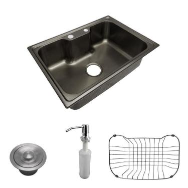 Imagem de Cuba Pia Gourmet Luxo Prizi Lung Preta  Aço Inox 201 42x60cm Kit Completo