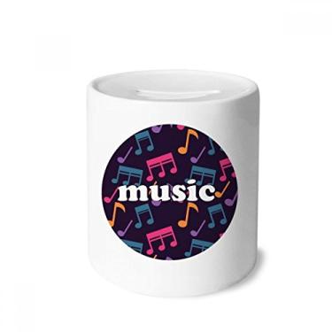 Imagem de DIYthinker Caixa preta de cerâmica com notas musicais coloridas, porta-moedas para presente de cofrinho