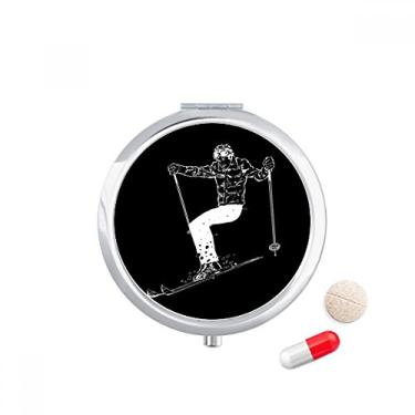 Imagem de Caixa de comprimidos preta para esportes de inverno com estampa de esqui, bolsa de armazenamento de medicamentos dispensador de recipiente