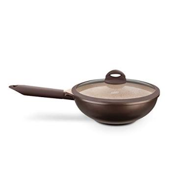 Imagem de MTA - Wok com Tampa de Vidro Antiaderente n° 28 de 3,8 Litros, Cor Marrom, Linha Belga.