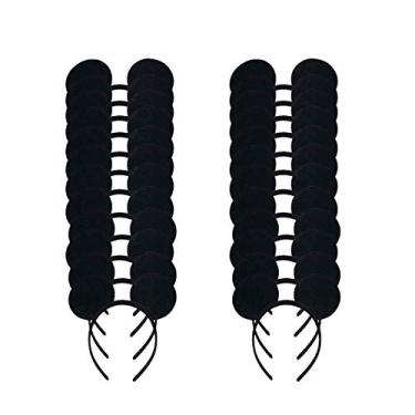 Imagem de Conjunto de 24 fantasias de Mickey Minnie Mouse com orelhas de tecido de luxo com laço de bolinhas brancas para meninos e meninas, aniversário, festa, cabelo, acessórios, chá de bebê, festa de Halloween, lembranças, decorações, Preto