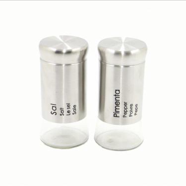 Imagem de Saleiro e Pimenteiro Kit 2 peças Vidro com Inox Unyhome