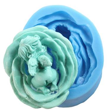 Imagem de Funshowcase Fada dormindo anjo querubim bebê fada em molde de silicone rosa para decoração de bolo de fondant, topo de cupcake, fabricação de sabão, projetos de artesanato 9 x 7,7 x 3,4 cm