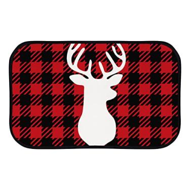 Imagem de DreamBay Tapetes de porta para entrada tapetes macios 78,7 x 50,8 cm, xadrez de búfalo vermelho, cervo branco, antifadiga, tapete de pé interno ao ar livre capacho de boas-vindas para sala de estar quarto