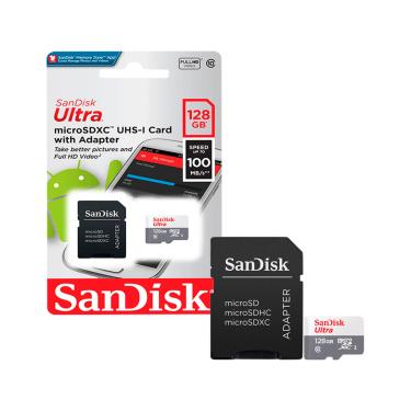 Imagem de Cartão de Memória Micro SD Sandisk Ultra 128GB, Classe 10, C/Adaptador - SDSQUNR-128G-GN3MA