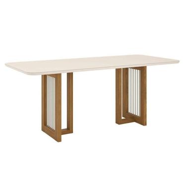 Imagem de Mesa de Jantar Yara 200 cm Canto Arredondado com Vidro Nature Off White - Henn