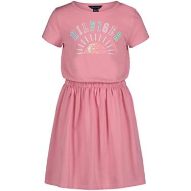 Imagem de Tommy Hilfiger Vestido camiseta de manga curta para meninas, Lantejoulas rosa marinho, 8-10