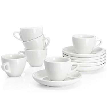 Imagem de Sweese Xícaras de café expresso de 59 g com pires, conjunto de 6 xícaras de café expresso de porcelana - Branco