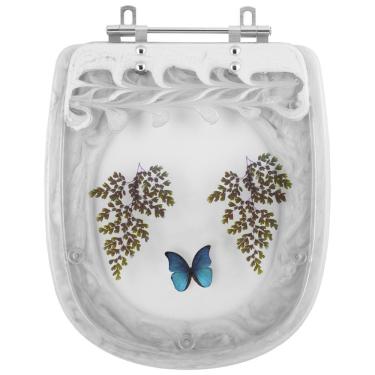 Imagem de Assento Sanitário Tampa de Vaso Sabatini Branco Decorado com Borboleta