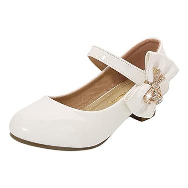 Imagem de Sapatos de salto alto para meninas sapatos de couro para crianças escola primária Mary Jane sapatos sociais sandálias para meninas, Branco, 3.5 Big Kid