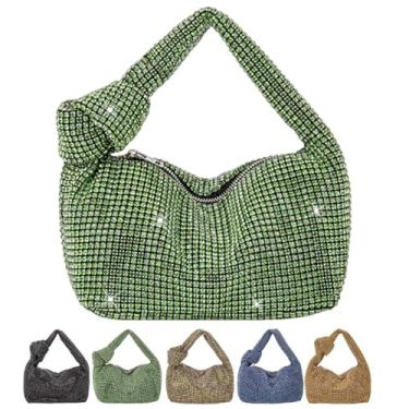 Imagem de ALINUOYQ Bolsa de noite feminina com strass bolsa de prata feminina bolsa de ombro com glitter, alça atada bolsa feminina com strass, diamo, Verde