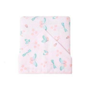 Imagem de Toalha de Banho Felpuda Capuz Forro Fralda Jardim Borboleta Enxoval Bebê Menina Rosa