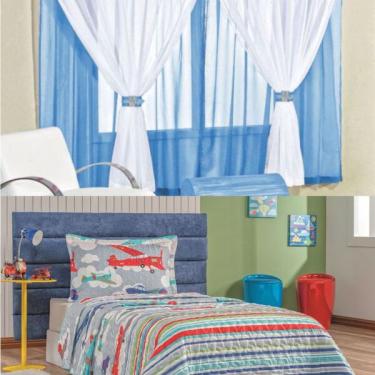 Imagem de Kit Cortina Juvenil Quarto Menino + Colcha Matelada + Tapete