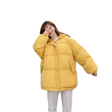 Imagem de JYHBHMZG Jaqueta feminina de inverno, jaqueta parka feminina com capuz, casaco curto, casaco de algodão solto, agasalho quente, Amarelo, P