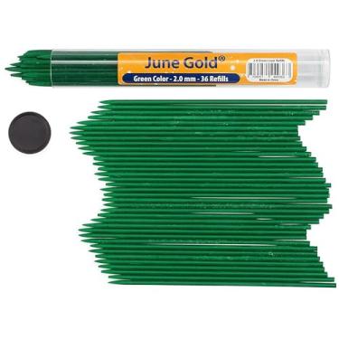 Imagem de Refil de chumbo de ouro de junho, maior e colorido resistente a quebra de chumbo (grafite) com dispensadores convenientes, 36 Green Refills, 2.0 mm