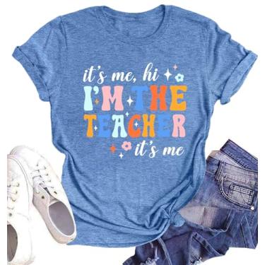 Imagem de Camiseta feminina It's Me Hi I'm The Teacher Life Camiseta Back to School Gift Teaching Casual, Azul, M