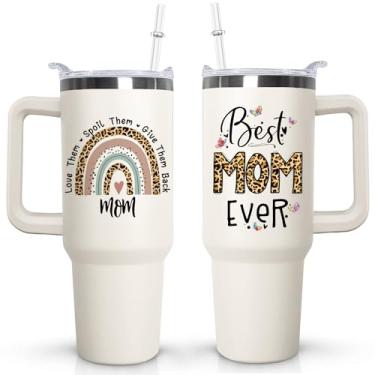 Imagem de Ceovfoi Copo Mama com alça, tampa e canudo, caneca de café de viagem isolada a vácuo de 1,1 litro, copo de caneca de café de viagem, da filha, para