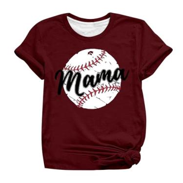 Imagem de Duobla Camiseta Baseball Mom, camisetas estampadas de beisebol para mulheres, camiseta de beisebol feminina manga curta casual verão 2024 na moda, Vinho, M