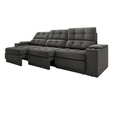 Imagem de Sofá com Usb Retrátil e Reclinável Eureka 2,30m Cinza