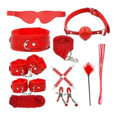 Imagem de Kit Brinquedos Sexuais Para Casal Algemas, Brinquedos Sexuais para Adultos 10 Peças Erótico (Vermelho)