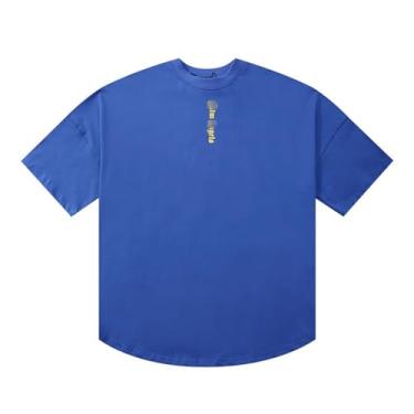 Imagem de Camiseta Pa manga curta cor doce casual versátil gola redonda manga curta, Azul, G