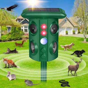 Imagem de Repelente solar de animais ao ar livre com sensor de vibração e movimento, à prova d'água com luz intermitente, repelente ultrassônico de pragas para cobras, toupeiras, gatos, cães, esquilos, veados,