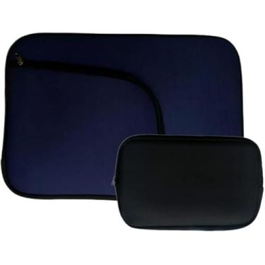 Imagem de Kit Capa para Notebook com bolso 14, 15.6, 16 e 17 Polegadas e Capa de Hd Externo ou Necessaire Porta Cabos (Azul)