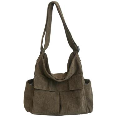 Imagem de Bolsa transversal de lona de veludo cotelê com vários bolsos bolsa de ombro 2025 unissex faculdade casual casal bolsa diária trabalho, B - verde-escuro