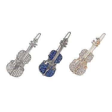 Imagem de Pokinge 3 grampos de cabelo de violino delicados, grampos de cabelo coreanos de cristal doce brilhante para mulheres e meninas, presentes de aniversário elegantes (azul, dourado e prata)
