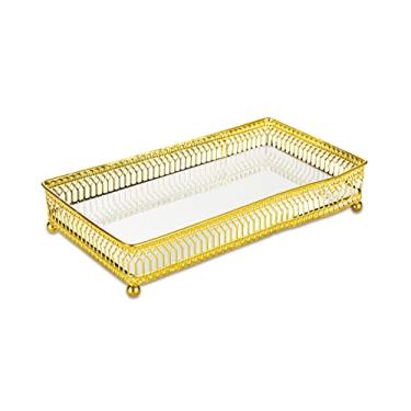 Imagem de Bandeja em Metal com Espelho, Moas, Dourada, 4.5 x 12.5 x 23.5 cm