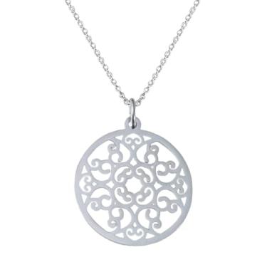 Imagem de Loralyn Designs Colar redondo com pingente de mandala de filigrana de aço inoxidável (20), 20 Inch, Aço inoxidável, Sem Pedra Preciosa