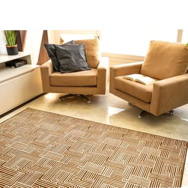 Imagem de Tapete Estampado Antiderrapante 200x150cm Areia e Caqui Para Sala e Quarto Design Moderno e Elegante Ideal Para Decoração de Ambientes Conforto e Segurança Para Seu Lar