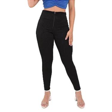 Imagem de Calça feminina montaria legging canelada ziper - LORI MODAS, Preto, GG