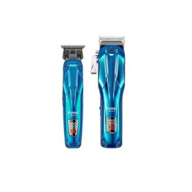 Imagem de Combo Maquina de Corte e Acabamento Profissional Kemei Km 2217, Azul c