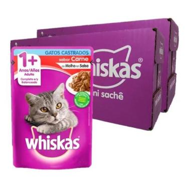 Imagem de Ração Úmida Gato Castrado 1+ Carne M. 85g 40 Sachês Whiskas - WHISKAS 