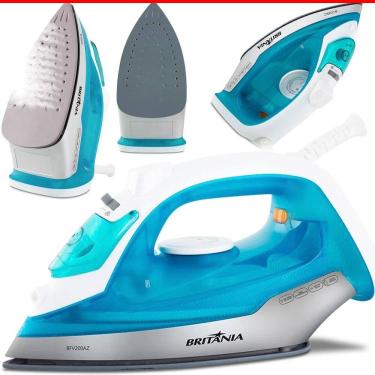 Imagem de Ferro de Passar Roupa Britania A Vapor 1200w BFV200AZ Passa no cabide Azul Antiaderente