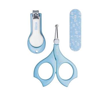 Imagem de Kit Manicure Tesoura Cortador e Lixa Baby Colors Azul Ricca