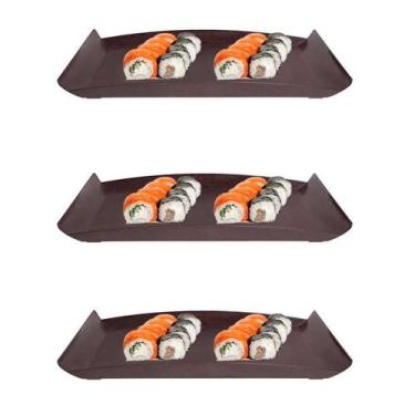Imagem de 3un bandeja zen petisqueira  34x18cm ecológica - marrom - EVO