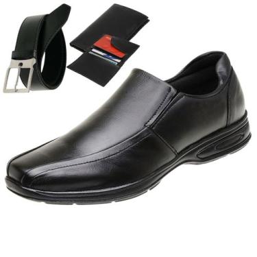 Imagem de Sapato Social em Couro Legítimo Esporte Fino Calce Fácil Ortopédico - 